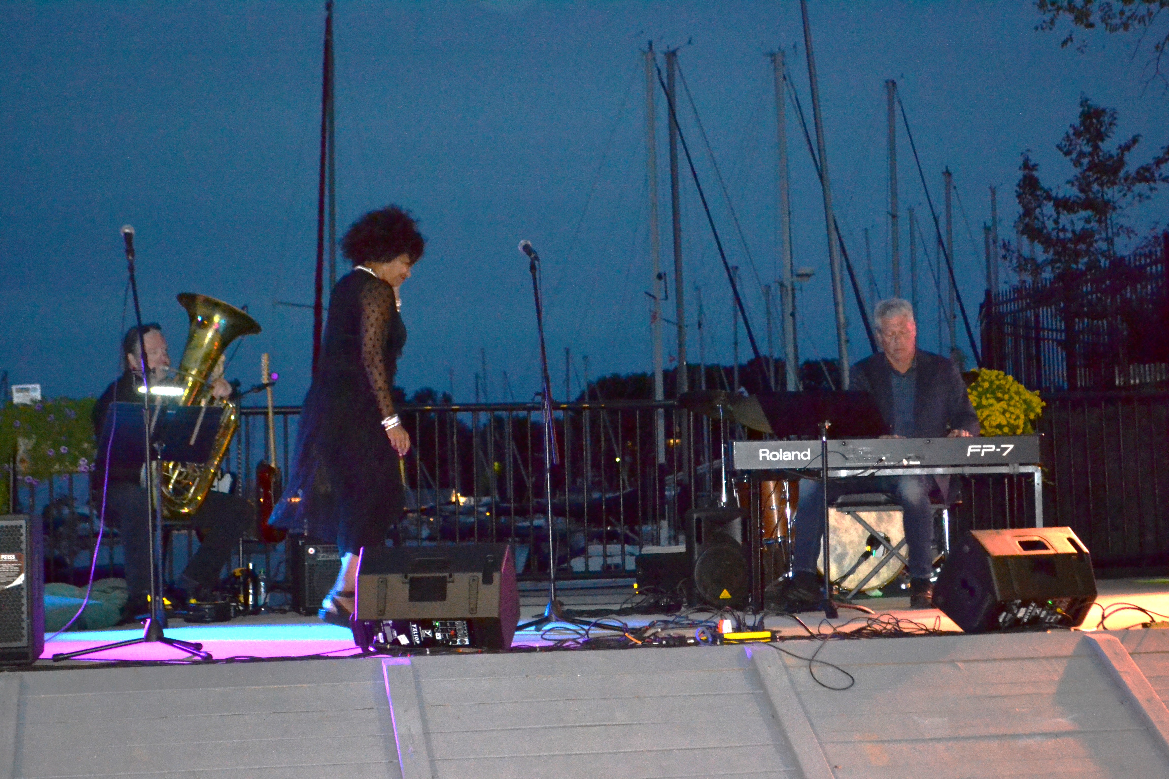 Tuba Jay, singer Dunn & saxist Mundy performing