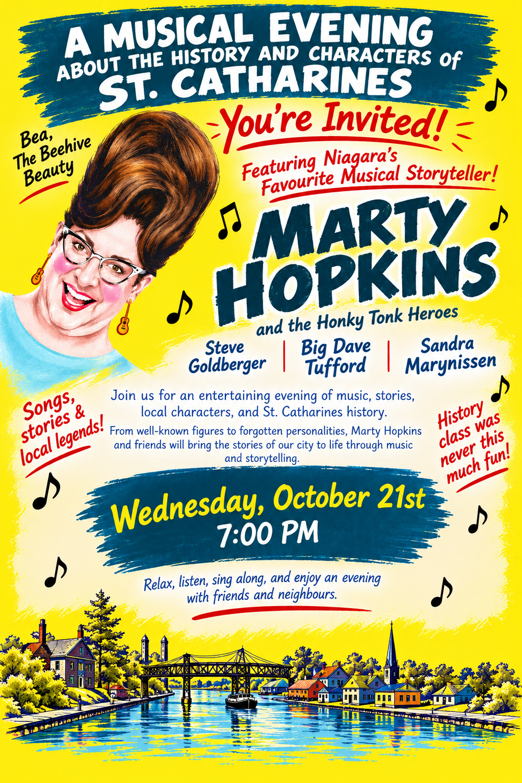 The poster created by host Bob for the October 21 performance, featuring Marty Hopkins and special musical guests.